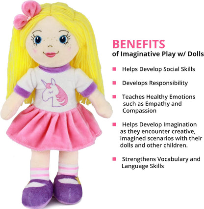 14” Soft Baby Doll - Plush Rag Dolls for 2 Year Old Girls & Boys, Toddler & Infants - Washable & Sensory Fabric Body - 3Pc Set