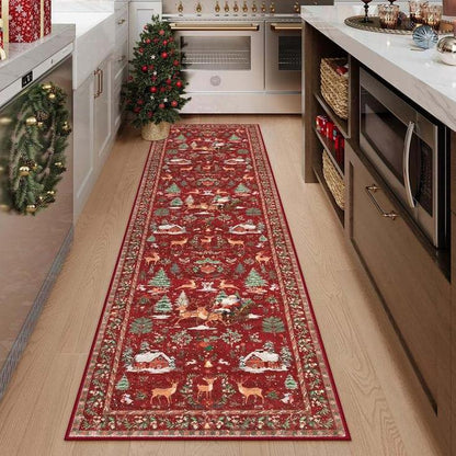 VALSROY™ Santa & Reindeer Long Rug – Non-Slip, Washable