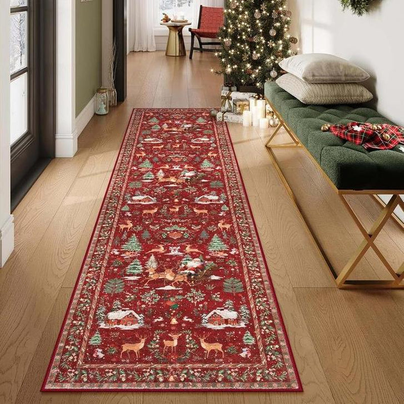 VALSROY™ Santa & Reindeer Long Rug – Non-Slip, Washable