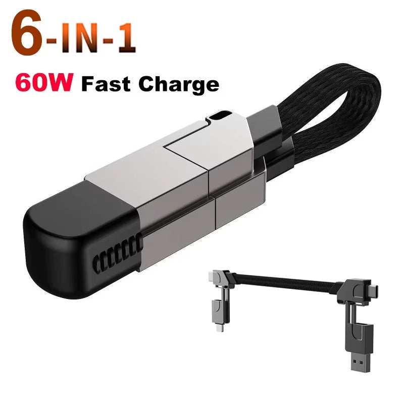 VALSROY™ 6-in-1 Keychain Cable | Android & iOS | PD 60W